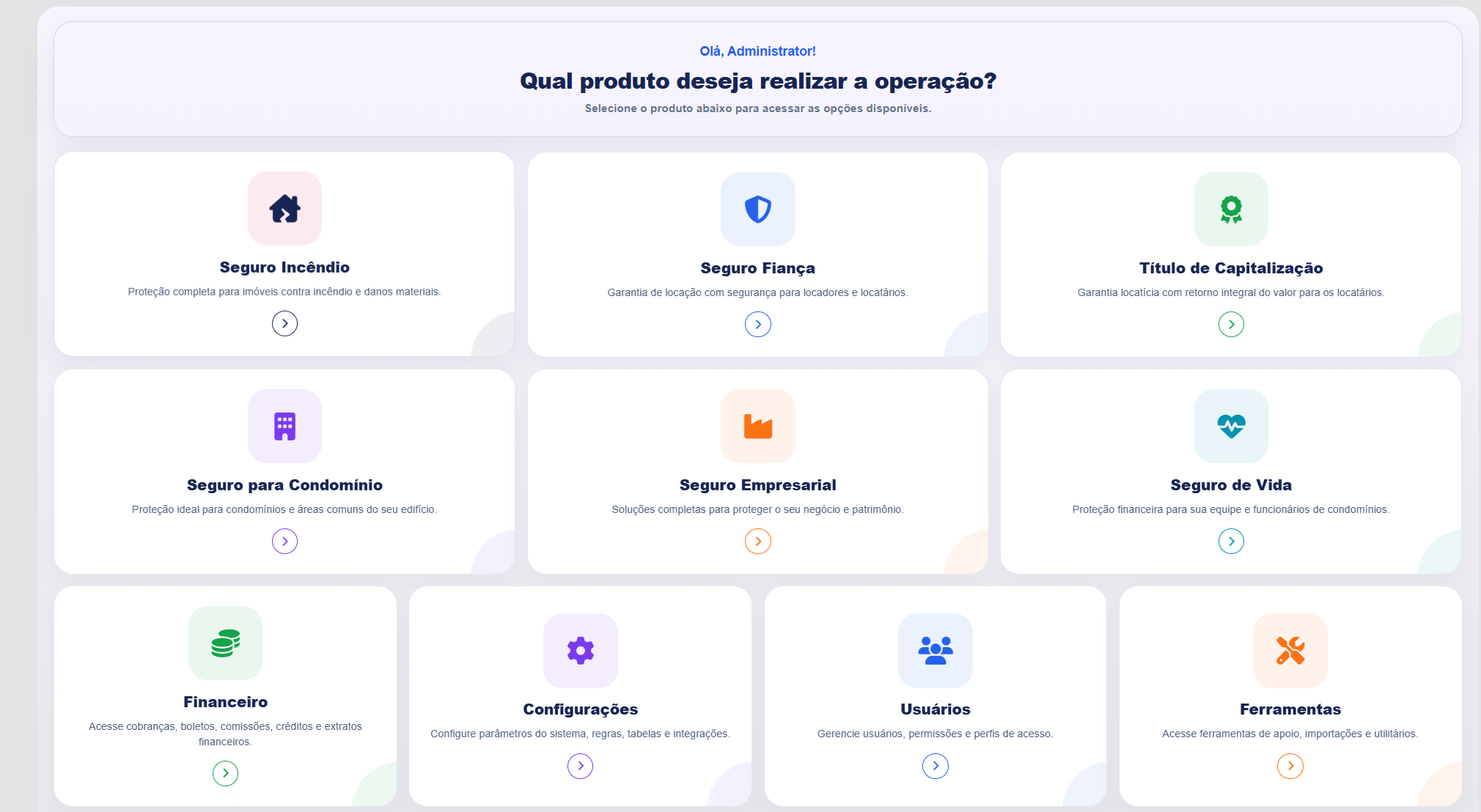 Painel do sistema MigraSeguros